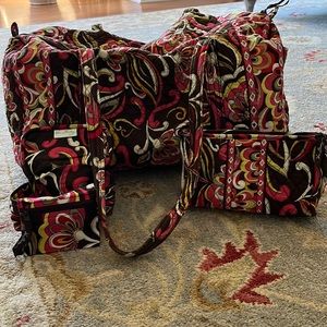 Vera Bradley 3 piece set.Large duffel bag,Trapeze cosmetic bag and jewelry pouch